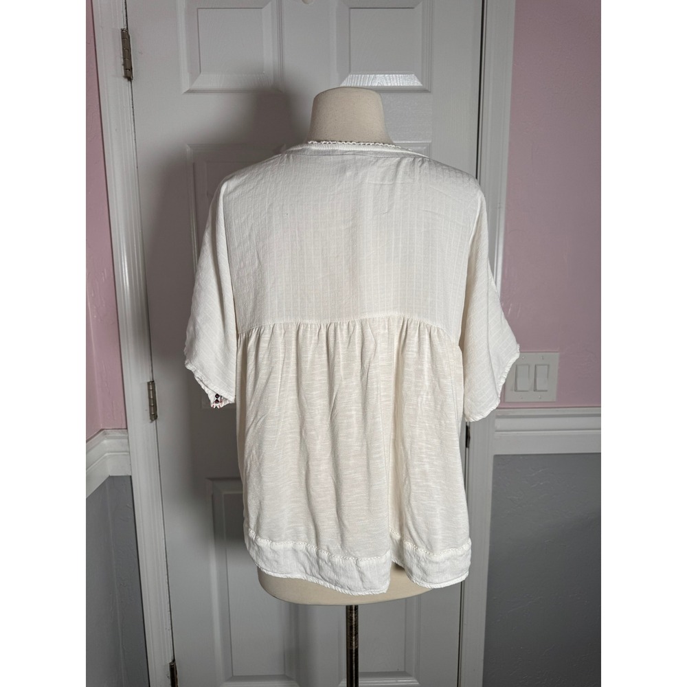 Knox Rose White Embroidered Peasant Blouse Short Sleeve Boho Rayon Womens SZ M - Picture 3 of 9